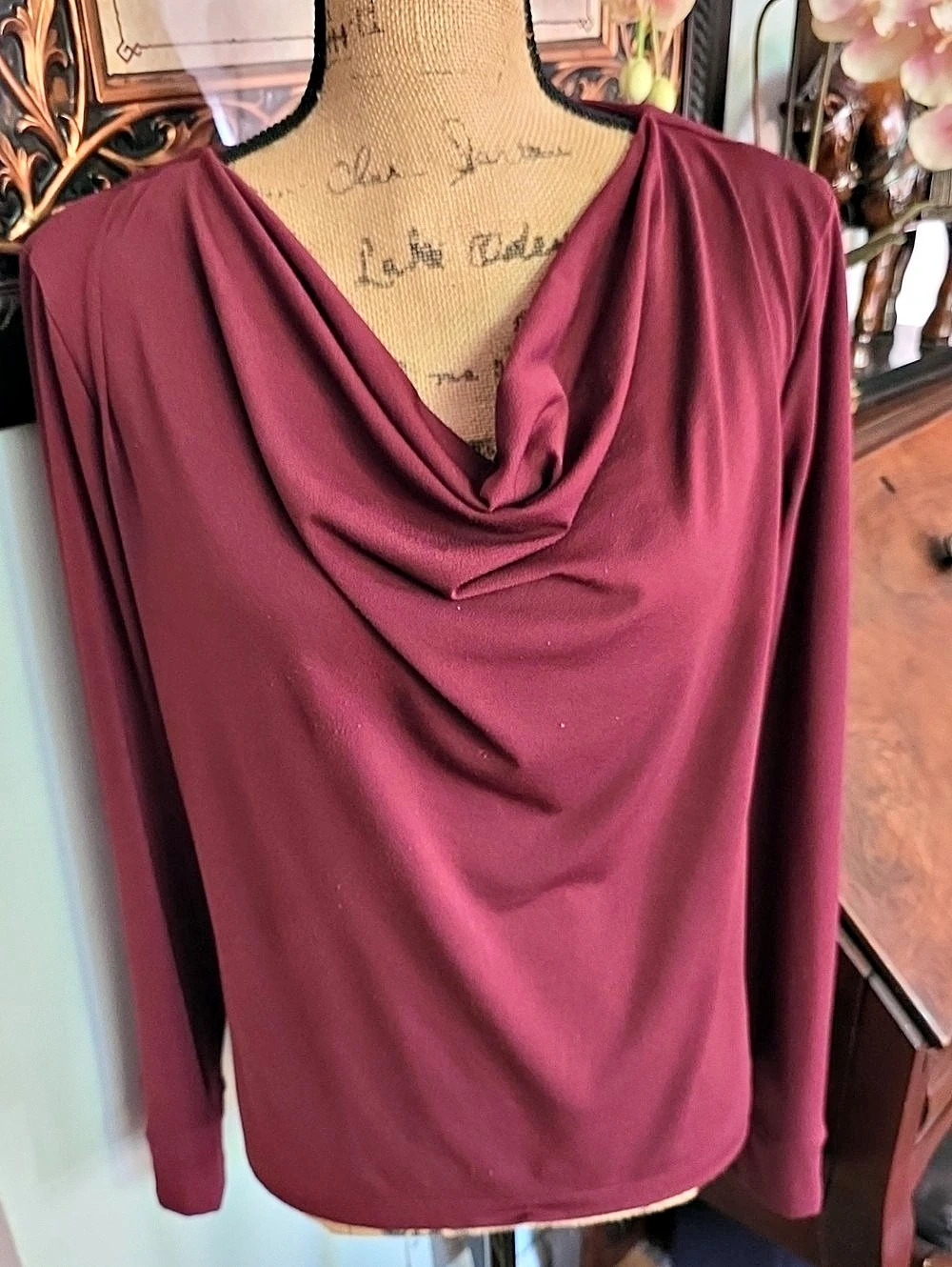 Draped Neck Long Sleeve Top in Purple Like New